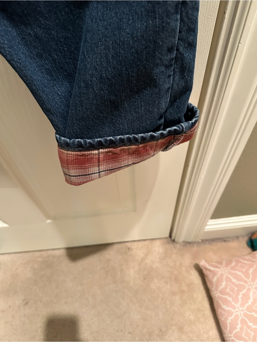 Carhartt Women's Flannel Lined Straight Leg Dark Blue Jeans 14x32 - Picture 5 of 7